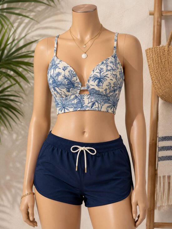 Shade & Shore Other - Shade & Shore LARGE Toile Longline Floral Botanical top Adjustable Straps & Remo